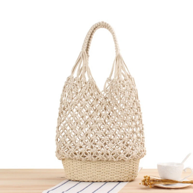 Hollow Shoulder Woven Bag Mesh Straw Bag Sweet Lady Portable