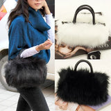 Women's Lady PU Leather & Faux Fur Handbag Shoulder Bag