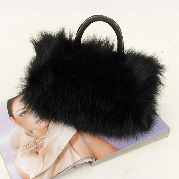 Women's Lady PU Leather & Faux Fur Handbag Shoulder Bag
