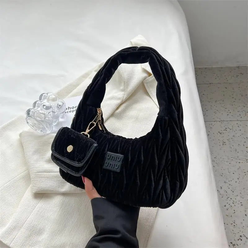 Hot Velvet Handle Bags Crescent Bag High Women Handbags With Mini Purse