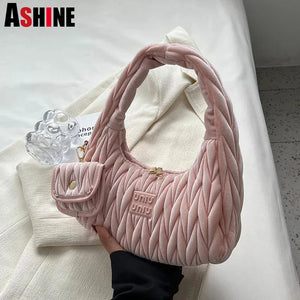 Hot Velvet Handle Bags Crescent Bag High Women Handbags With Mini Purse