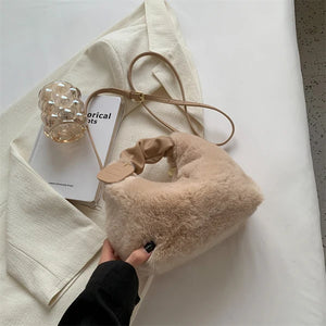 One Shoulder Plush Fabric French Stick Bag Girl