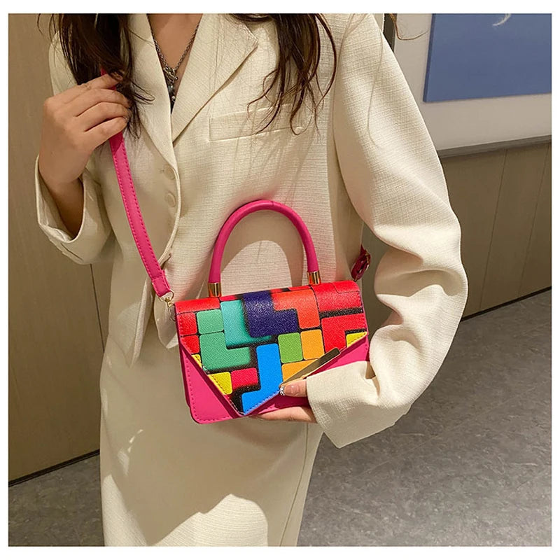 Hot Vintage Splice Casual Small Square Bag Women