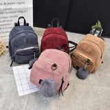 Women Corduroy Solid Backpack Shoulder Bag Plush Ball Travel Handbag