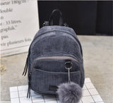 Women Corduroy Solid Backpack Shoulder Bag Plush Ball Travel Handbag