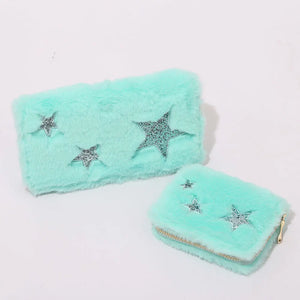 Cartoon Plush Wallets for Women Zipper Purse Handbag