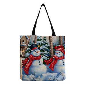 Christmas Gift Tote Bag Snowman Print Women Shoulder Bag