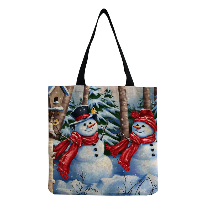 Christmas Gift Tote Bag Snowman Print Women Shoulder Bag