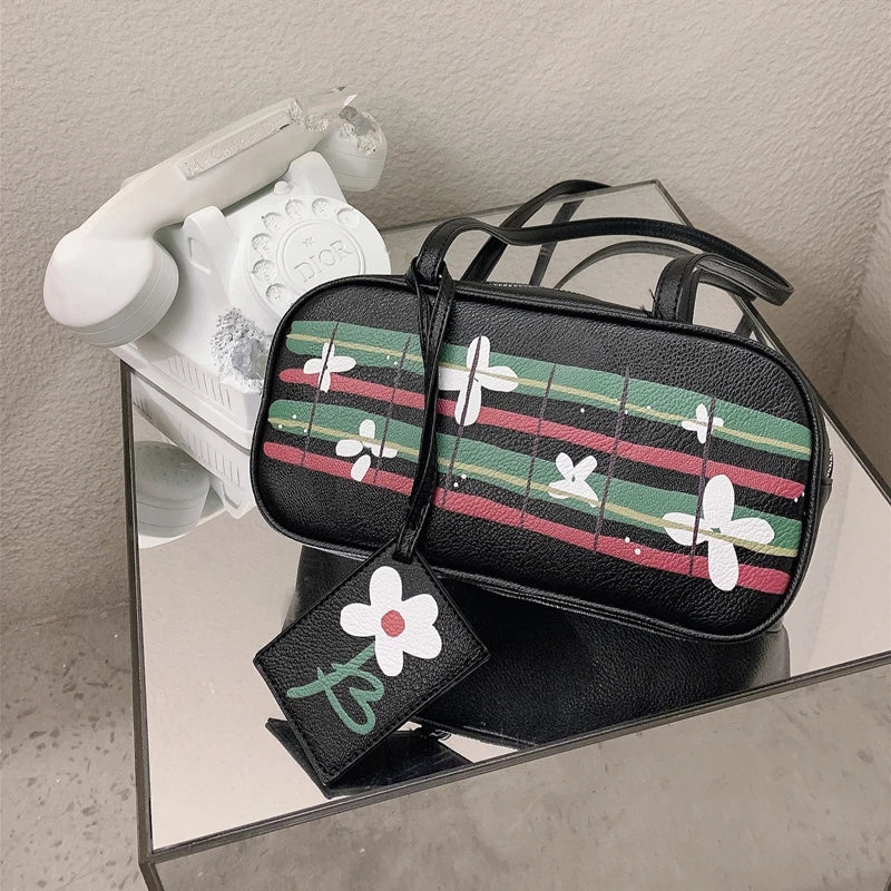 Ins Retro Bag Flower Graffiti Tote All-match Armpit Purses