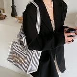 Ins Women Canvas Striped Mommy Tote Bag