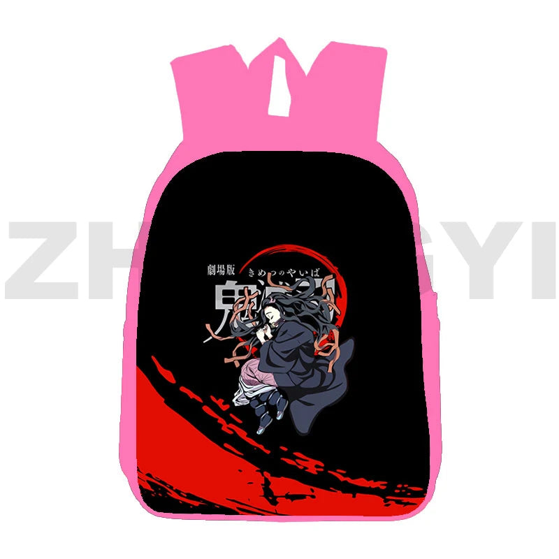 Japan 3D Pink Demon Slayer Backpack 12/16 Inch Kimetsu No Yaiba Schoolbag
