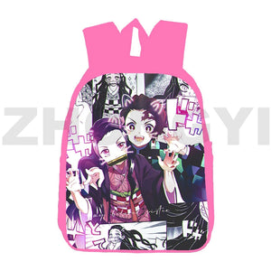 Japan 3D Pink Demon Slayer Backpack 12/16 Inch Kimetsu No Yaiba Schoolbag