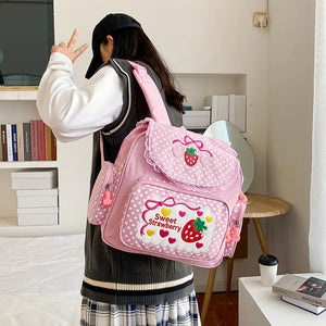 Japanese Cartoon Strawberry Embroidery Schoolbag Girls Lolita Backpack