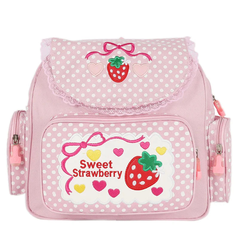 Japanese Cartoon Strawberry Embroidery Schoolbag Girls Lolita Backpack