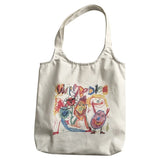Japanese Tote Shopping Bag for Lady Literary Cartoon Canvas Shoulder Bag