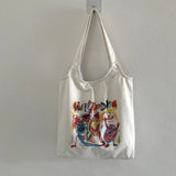 Japanese Tote Shopping Bag for Lady Literary Cartoon Canvas Shoulder Bag