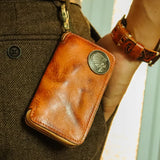 Leather Key Holder Men Women Mini Keychain Key Bag Small Compact House Key C
