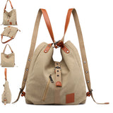 Khaki Canvas Travel Backpack Large Shoulder Handbag