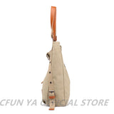 Khaki Canvas Travel Backpack Large Shoulder Handbag