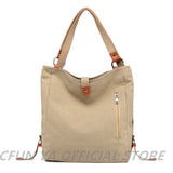 Khaki Canvas Travel Backpack Large Shoulder Handbag