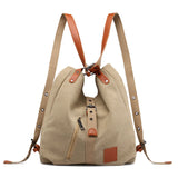 Khaki Canvas Travel Backpack Large Shoulder Handbag