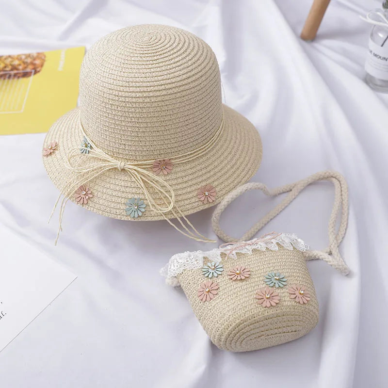 Kids Girl Bag Straw Beach Bucket Messenger Shoulder Bag Flower Princess B