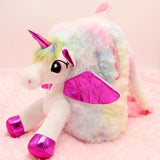 Girls Unicorn Fur Backpack Soft Plush Shoulder Bag
