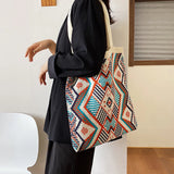Geometric Patterns Shoulder Bag Large Capacity Handle Woven Pouch Tote