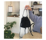 Retro Single Shoulder Canvas Bag Drawstring Closure Women's Bag