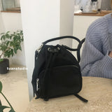 Retro Single Shoulder Canvas Bag Drawstring Closure Women's Bag