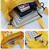Bear Canvas Bag Large Capacity Women's Shoulder Bag Leisure Students' Make up Sc