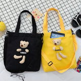 Bear Canvas Bag Large Capacity Women's Shoulder Bag Leisure Students' Make up Sc