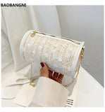 Cross Knitted Small Round Bag Female Lace Girl Shoulder Bag