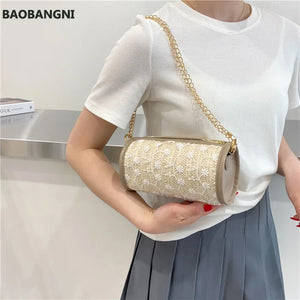 Cross Knitted Small Round Bag Female Lace Girl Shoulder Bag