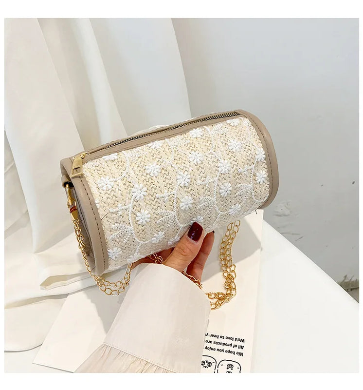 Cross Knitted Small Round Bag Female Lace Girl Shoulder Bag