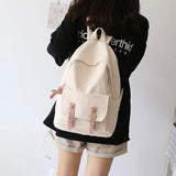 Japan Style Canvas Backpack for Girls, Middle School Student Book Bag