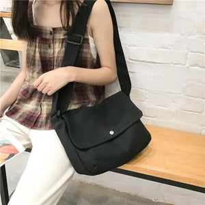 Ladies Girls Canvas Bag Solid Casual Shoulder Crossbody Student Messenger Bag