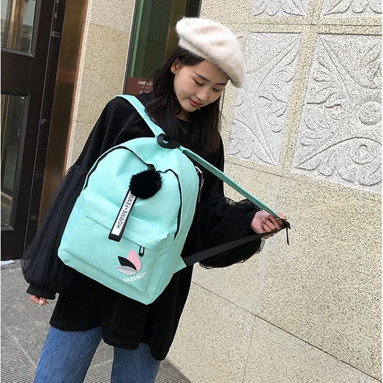 Nylon Printing Solid Backpack Girl School Bags Teen College Wind Women SchoolBag