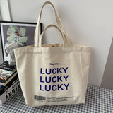 Canvas Shopping Bag Retro Ins Letter Shoulder Tote Portable Large-capacity