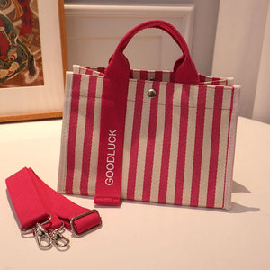Striped Shoulder Bag Canvas Women Square Tote Bag Female Summer Beach Bags