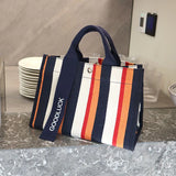 Striped Shoulder Bag Canvas Women Square Tote Bag Female Summer Beach Bags