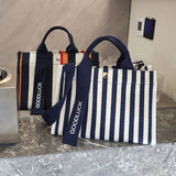 Striped Shoulder Bag Canvas Women Square Tote Bag Female Summer Beach Bags