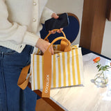 Striped Shoulder Bag Canvas Women Square Tote Bag Female Summer Beach Bags
