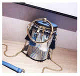 Wild Straw Bucket Bag Shoulder Handbag Tassel Chain Messenger Bohemia Travel Bag