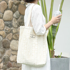 Literary Canvas Women's Bag Letter Printing Handbag Lace Shoulder Bag