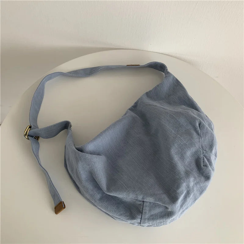 Large Canvas Dumpling Bag Women's Crossbody Messenger Bag