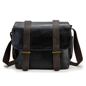 PU Leather Men's Messenger Bag Shoulder Bag Horizontal School Bag