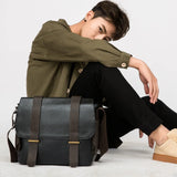 PU Leather Men's Messenger Bag Shoulder Bag Horizontal School Bag