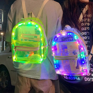 LED Lights Unisex Backpack Transparent Clear Bagpack School Bag