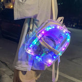LED Lights Unisex Backpack Transparent Clear Bagpack School Bag